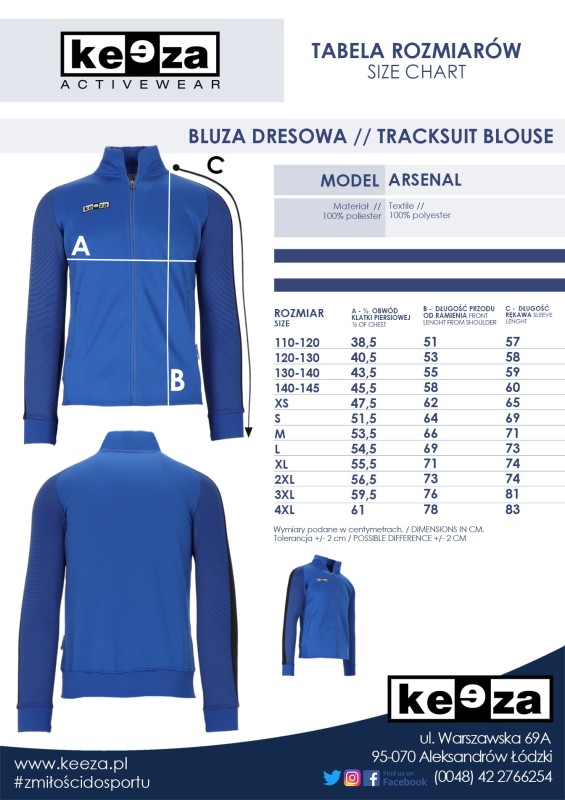 tabela wymiarów Arsenal